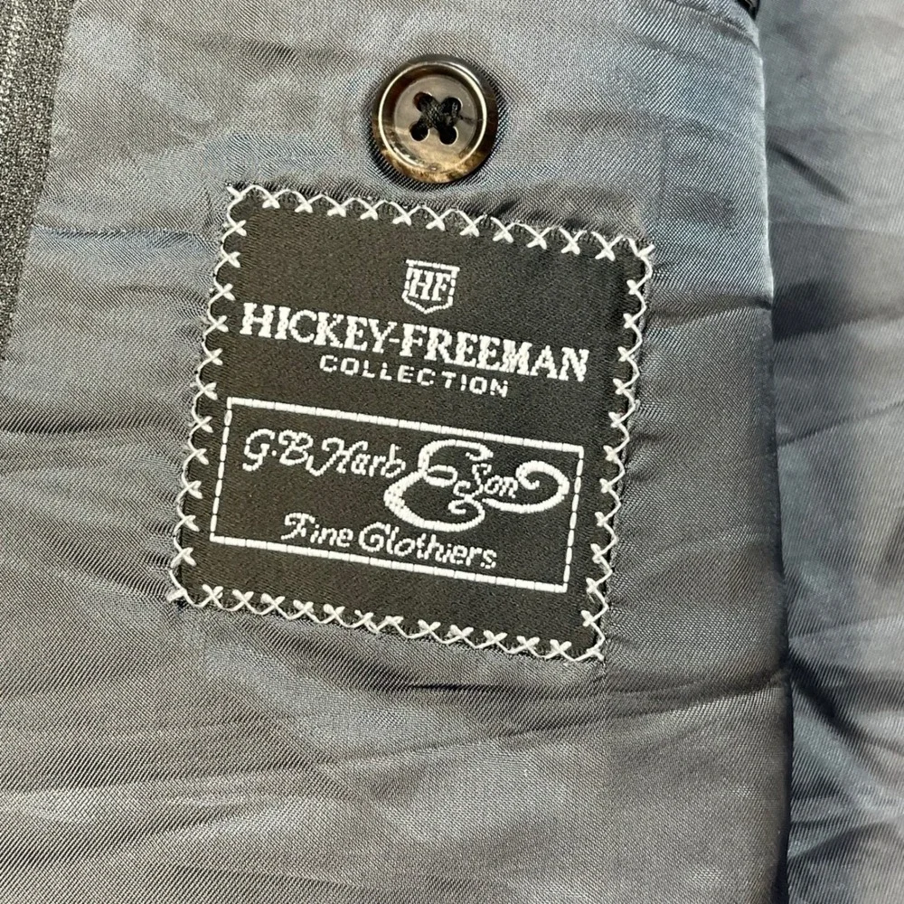 Hickey Freeman Loro Piana Tasmanian Super 120s Wool‎ Pinstripe Blazer Grey 44R